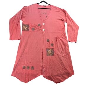 Blue Fish Barclay Hand Painted Oversized Button‎ Front Long Line Cardigan Jacket